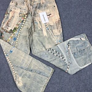 Acne Light Blue Embellished Flare Jeans